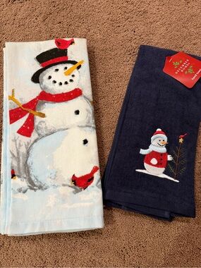 Holiday Snowman Kitchen Towels - Red, White, Navy